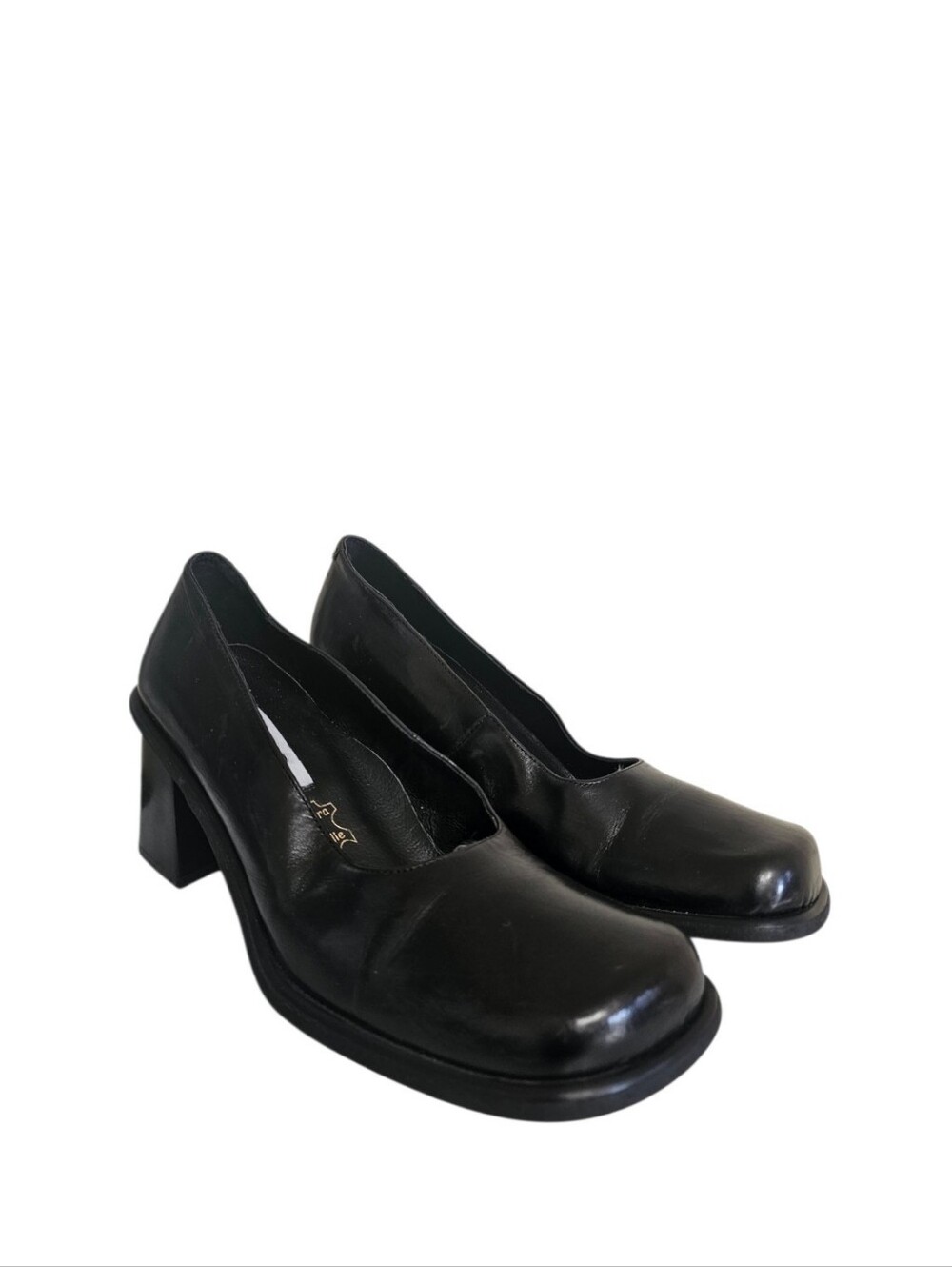 ALDO Black Leather Square Toe Heeled Loafers Slip-On Shoes Size 39 (US 8)
